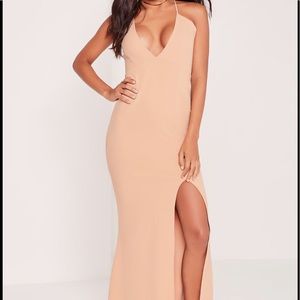 Missguided v plunge strappy maxi dress nude